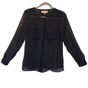 Loft Black Sheer Polka Dot Button-Down Blouse Size Small